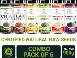 Bioherbs Certified Raw Combo Seeds Value Pack (FLax Seed,Chia Seed, Sunflower seed, Pumpkin Seed,Watermelon Seed & Basil Seed) Basil Seeds, Chia Seeds, Watermelon Seeds, Sunflower Seeds, Brown Flax Seeds, Pumpkin Seeds