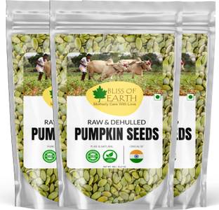 Bliss of Earth 3 Pack of Naturally Organic Pumpkin Seeds 1kg each (For Eating, Dehulled & Raw Super Food, Ready To Eat Pumpkin Seeds