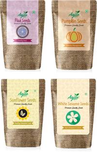 Agile Organic Seeds Cycling Seeds Combo - ( Sunflower, Flax, Pumpkin, White Sesame 100g Each ) Mixed Seeds