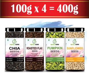 Hobby Herbs 400g ( 4 x 100g ) Roasted Flax | Raw Chia | Raw Pumpkin | Raw Sunflower Seeds Chia Seeds, Roasted Flax Seeds, Pumpkin Seeds, Sunflower Seeds
