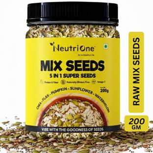 NeutriOne Mix Seeds 5-in-1 Raw Super Seeds Mix for Weight Loss, Protein & Fibre & Omega-3 Sunflower Seeds, Pumpkin Seeds, Watermelon Seeds, Brown Flax Seeds, Chia Seeds