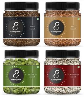 Eatoriyumm (100g Each) Seeds Combo Pack | Pumpkin + Sunflower + Flax + Chia | Pumpkin Seeds, Sunflower Seeds, Chia Seeds, Brown Flax Seeds