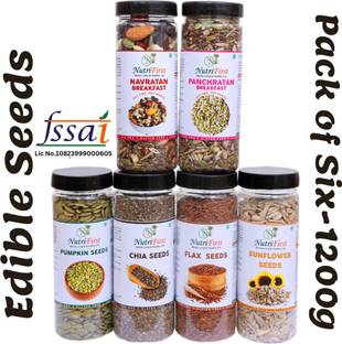 NutriFirst Natural Seeds Combo-Super Value Pack With Omega-3,Zinc & Iron for Healthy Body Chia Seeds, Brown Flax Seeds, Sunflower Seeds, Pumpkin Seeds, Mixed Seeds, Mixed Seeds