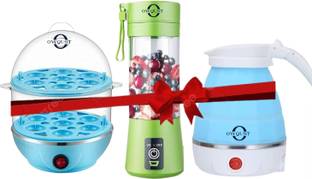 Owqust Silicon kettle(600ml) and Portable USB Juicer (380ml) and Double Decker Egg Cooker