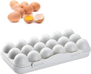 SKOFRI Plastic Egg Storage Box Double Layer Plastic for Refrigerator - Egg Tray 18 Grid Storage Basket