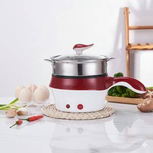 Frenzy Ecommerce Multipurpose Electric Cooker with Glass Lid, Non-Stick Pan & Long Handle Food Steamer, Rice Cooker, Travel Cooker, Egg Boiler