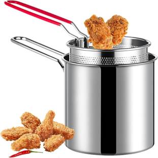 Froxell Store Small Deep Frying Pot with Strainer Basket For Bhajiya, French Fries Food K2 Kitchen Tool Set