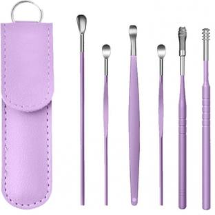 Taxila 6 Pcs Set Stainless Steel Ear Wax Cleaner- Reusable Ear Cleaning Tools (Purple) Electric Ear Cleaner