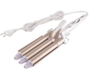 IQJK Triple 3-Barrel Ceramic Hair Styling Tool Waver Styler Crimping Machine Deep Wave Curling Iron Gold Electric Hair Curler