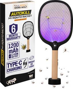Killato by Weird Wolf 2 in 1 UV Light Mosquito Bat Racket with Base Stand Rechargeable Electric Insect Killer Indoor, Outdoor