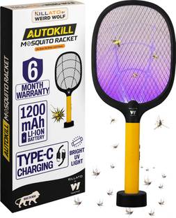 Killato by Weird Wolf 2 in 1 UV Light Mosquito Bat Racket with Base Stand Rechargeable Electric Insect Killer Indoor, Outdoor