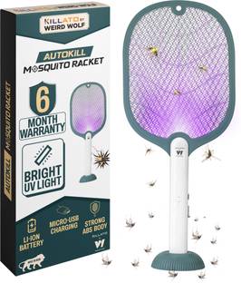 Killato by Weird Wolf 2 in 1 UV-Light Mosquito Racket Bat with Base Stand, Rechargeable Electric Insect Killer Indoor, Outdoor