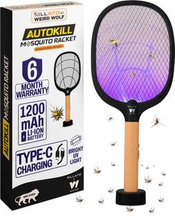 Killato by Weird Wolf 2 in 1 UV Light Mosquito Bat Racket with Base Stand Rechargeable Electric Insect Killer Indoor, Outdoor