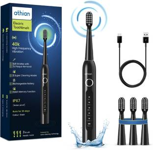 athian Vibe Rechargeable Electric toothbrush with 3 Brush Heads & Sonic Technology Electric Toothbrush
