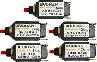 BUDHAN PRODUCTS INC 5 Pieces of 2 Amps Mini Circuit Breaker | Thermal Overload Protector AC 125/250V 2A Push Button Reset | 2Amp Load Switch, PCB Mount MCB