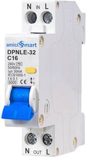 amiciSmart 16A RCBO, Single Module 220V Residual Current Circuit Breaker with Over Current, Short-Circuit and Leakage Protection, Shock Proof MCB