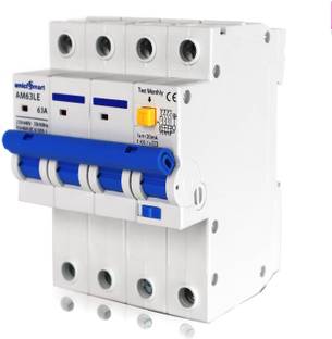 amiciSmart Protection, Shock-Proof Circuit Breaker 3-Phase Switchable Leakage Protector with Overcurrent and Short-Circuit MCB