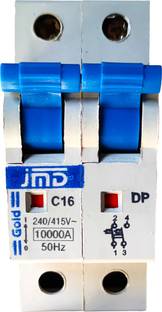 jmD Gold 16A C Curve 415 Volts/ 10000A/ 50HZ Double Pole ISI Mark DP MCB