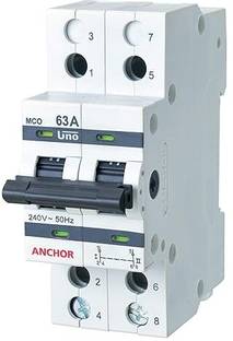Anchor By Panasonic UNO Series 63 Ampere Dual Pole Change Over Switch Circuit Breaker | 63 Amp MCB for Home, Office, Hospital, Factoy MCB