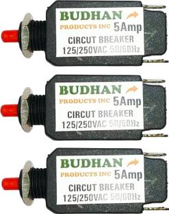 BUDHAN PRODUCTS INC 3 No's of 5 Amps Vertical Mini Circuit Breaker | Thermal Overload Protector AC 125/250V 5A Push Button Reset | 5Amp Load Switch, PCB Mount MCB