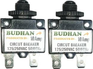BUDHAN PRODUCTS INC 2 No's of 10 Amps Mini Circuit Breaker | Thermal Overload Protector AC 125/250V 10A Push Button Reset | 10Amp Load Switch, PCB Mount MCB