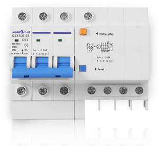 amiciSmart RCCBO 63A 3-Phase Circuit Breaker with Leakage Protection and Din Rail Mount AS_DZ47LE-63 MCB