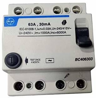 L&T RCCB/ELCB 30mA 63A 4 Pole (Standard Size, White) 63A-4Pole_MCB MCB