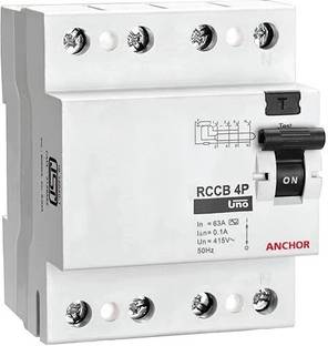 Anchor By Panasonic UNO Series RCCB 63 AMP | 100mA Four Pole Residual Current Circuit Breaker MCB