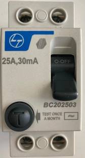 L&T India Earth Leakage Circuit Breakers, 25A 30mA, 2 Pole ELCB with ISI Marked (BC202503, White) MCB