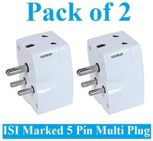 Sauran Pack of 2 Convertor Plug 6A to 16A International Conversion Multiplug (ESP101) (5amp to 15amp) with Three 6 amp 3 Pin Outlets Three Pin Plug