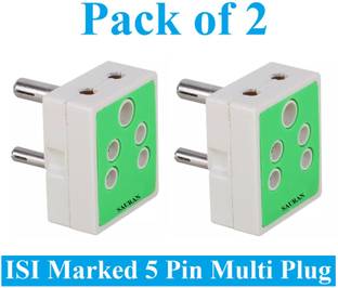Sauran Pack of 2 Pieces 5 Pin Multiplug Travel Adapter (ESP95) For Home, Office etc. Three Pin Plug