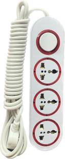 Aarav Enterprises 3 Socket Extension Cord 6 Ampere with Individual Switch Fuse,LED Three Pin Plug
