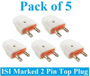 Sauran Pack of 5 Pieces Male 2 Pin Plastic Plug Top (ESP113) For Home, Office etc. Two Pin Plug