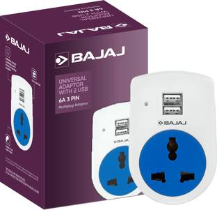 BAJAJ 11008 6A 3 PIN UNIVERSAL ADAPTOR WITH 2 USB Three Pin Plug