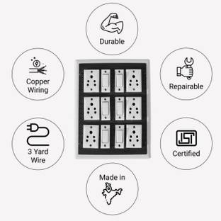 KHOPALA Multi Outlet Electrical Switch Board 3 Phase Cord 6 Socket Extension Boards 6 Socket Extension Boards Power Plug Power Plug