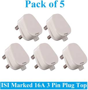 Sauran Pack of 5 16A Heavy Brass 3 Pin Top Electric Plug ESP50 Heat Resistive Three Pin Plug