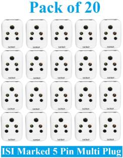 Sauran Pack of 20 Pieces 5 Pin Plastic Multi Plug Adapter (ESP98) For Home, Office etc. Three Pin Plug