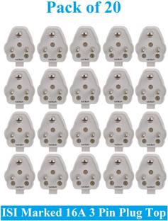 Sauran Pack of 20 16A Heavy Brass 3 Pin Top Electric Plug ESP52 Heat Resistive Three Pin Plug