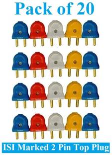 Sauran Pack of 20 Pieces Male 2 Pin Plastic Plug Top (ESP107) For Home, Office etc. Two Pin Plug