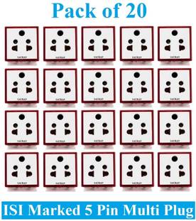 Sauran Pack of 20 Pieces 5 Pin Multiplug With Universal Conversion (ESP100) For Home, Office etc. Three Pin Plug