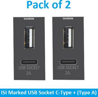 Sauran Pack of 2 USB Socket C-Type + (Type A) EAP75.1 2 A Two Pin Socket