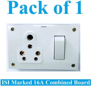 Sauran Pack of 1 16A Combined Extension Board (1 Socket, 1 Switch) ESP44.5 16 A Six Pin Socket