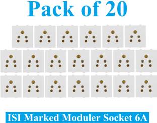 Sauran Pack of 20 6amp Modular 5 Pin Multi Socket White (ESP5.2) 6 A Five Pin Socket
