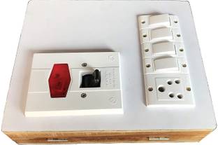 TAAJ Electric Wooden Switch Board (4 Switches,1 Sockets,1 DP) 15 A Single Pin Socket