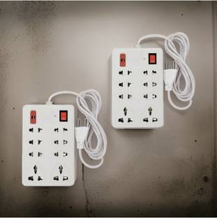 TOOLART 8+1 with Fuse Mini Strip, 8 Socket Extension Boards (White, 2.5 m) xsw25 Two Pin Plug