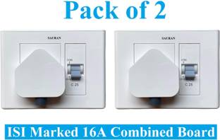 Sauran Pack of 2 Premium Quality 16A Combined Extension Board With Wire PRE93.1 16 A Six Pin Socket