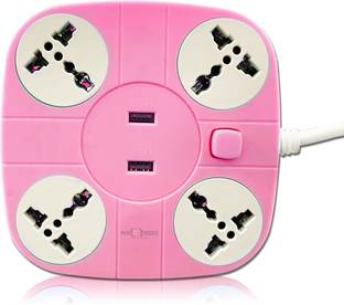 Pick Ur Needs Extension Cord/Board with 2 USB Ports+4 Socket Heavy Duty Extension Board Pink 10 A Three Pin Socket