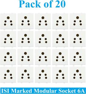 Sauran Pack of 20 6amp Modular 5 Pin Multi Socket White (ESP7.1) 6 A Five Pin Socket