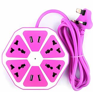 Vedara ® 4 Way USB Hexagon Extension Board 1.8M 4 Sockets + 4 USB Ports (Pink) 10 A Three Pin Socket