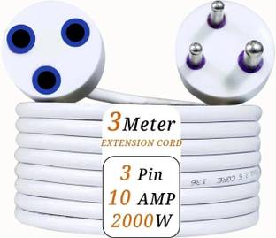 ZIYTRACK Cord-Extension with 3 Meters Heavy Duty Long Wire Cord 3 Pin Extension 10 A Three Pin Socket